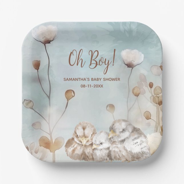 Assiettes En Carton Oh mon garçon ! baby shower d'aquarelle bleu (Recto)