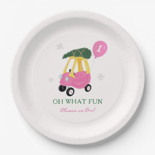 Assiettes En Carton Oh Quelle Amusement Voiture de Noël Rose Fête d'an