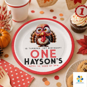 Assiettes En Carton Oh quelle joie Caricatures Dinde 1er Anniversaire