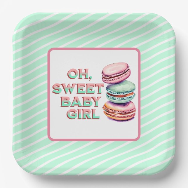 Assiettes En Carton Oh Sweet Baby Girl Macaron Baby shower à thème (Recto)