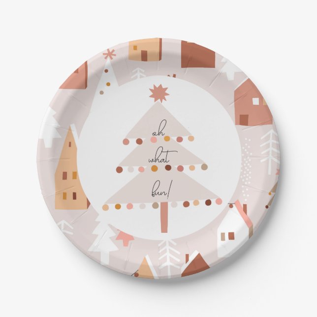 Assiettes En Carton Oh What Fun Boho Noël Anniversaire (Devant)