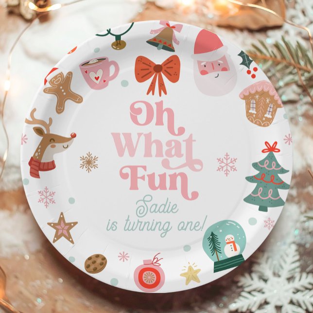 Assiettes En Carton Oh What Fun Christmas Party Fille 1er anniversaire (Créateur téléchargé)