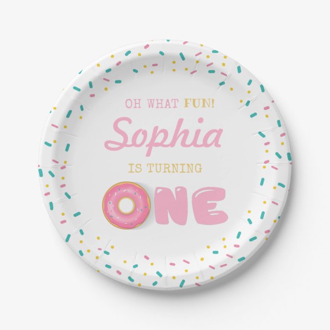 Assiettes En Carton Oh What Fun Donuts First Birthday Party (Devant)