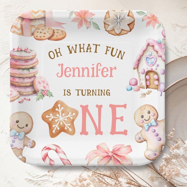 Assiettes En Carton Oh What Fun Gingerbread 1st Birthday Girl (Créateur téléchargé)