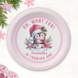 Assiettes En Carton Oh What Fun Winter mignon Penguin fille 1er annive