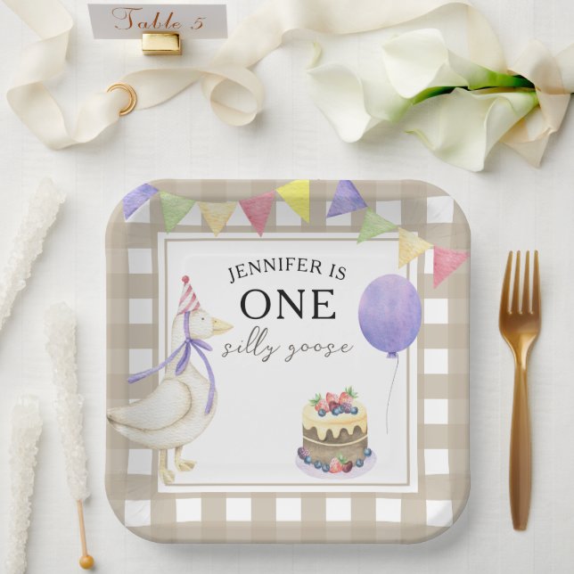 Assiettes En Carton Oie aquarelle 1er anniversaire (Mariage)
