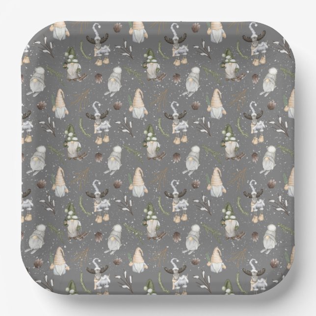 Assiettes En Carton Oie de Noël et Gnomes (Recto)