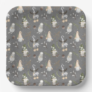 Assiettes En Carton Oie de Noël et Gnomes