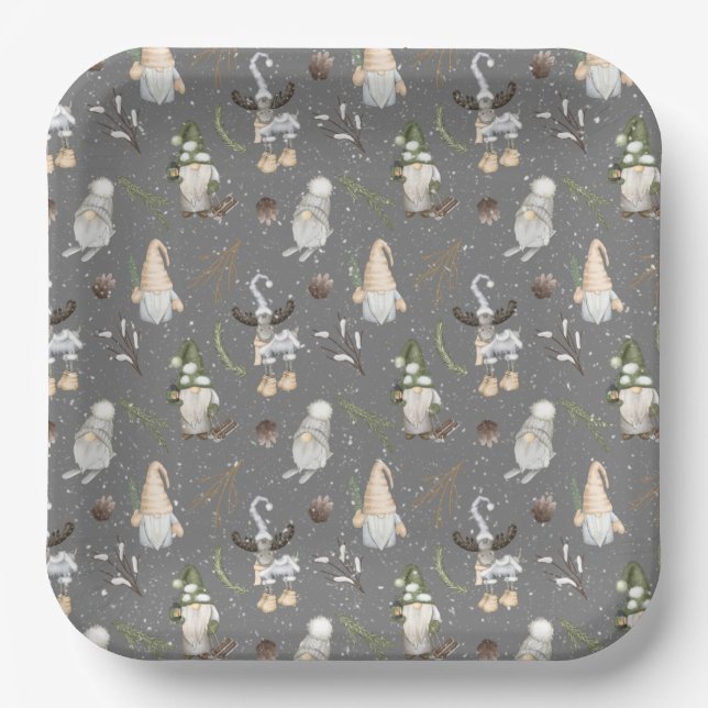 Assiettes En Carton Oie de Noël et Gnomes (Recto)