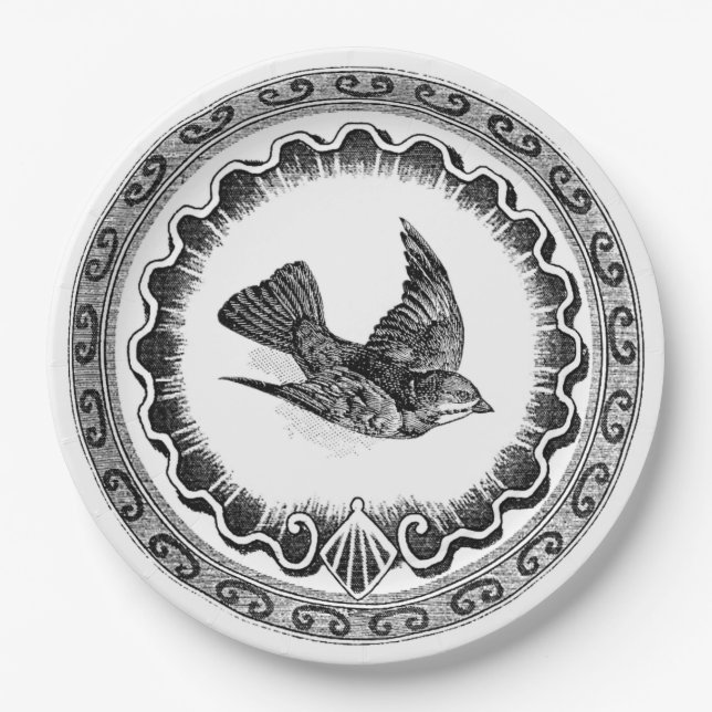 Assiettes En Carton Oiseau antique de cru de vol (Devant)