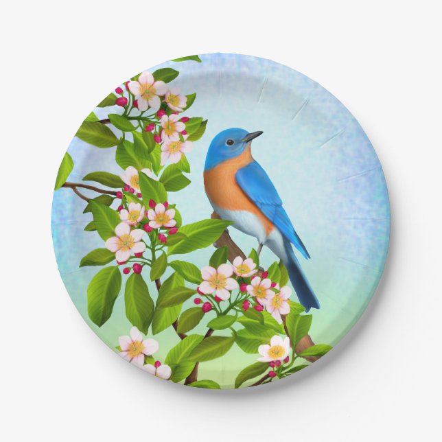 Assiettes En Carton Oiseau bleu oriental dans des plaques à papier de (Devant)