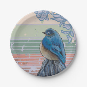 Assiettes En Carton Oiseau bleu sur une clôture
