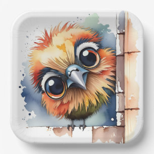 Assiettes En Carton Oiseau d'aquarelle sur un mur