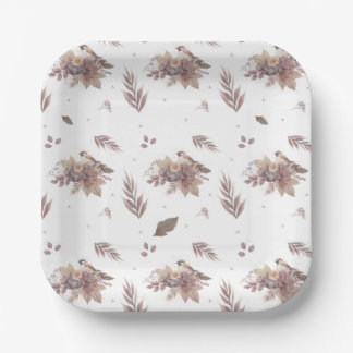 Assiettes En Carton Oiseau d'automne neutre Motif sans couture