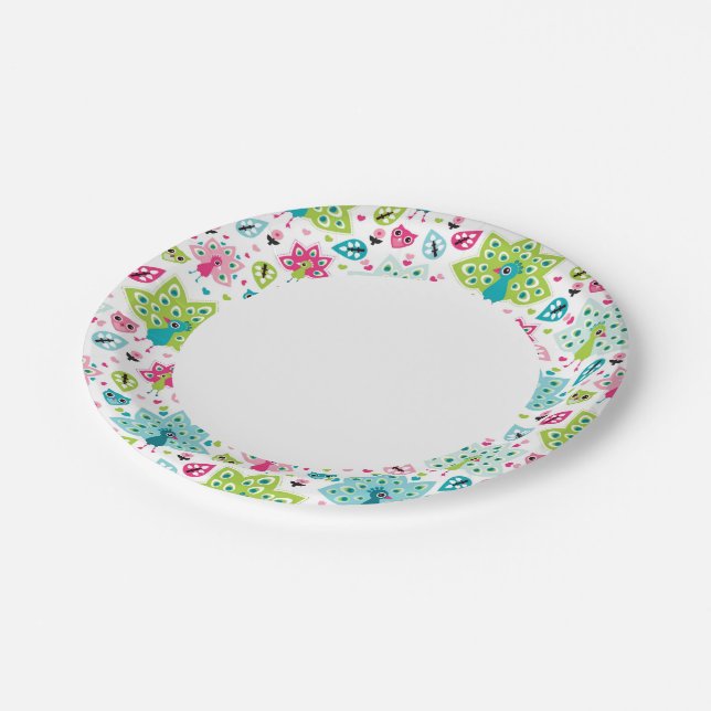 Assiettes En Carton oiseau et chouette de paon (Angle)