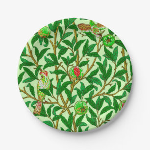Assiettes En Carton Oiseau et grenade Art Nouveau, Vert citron