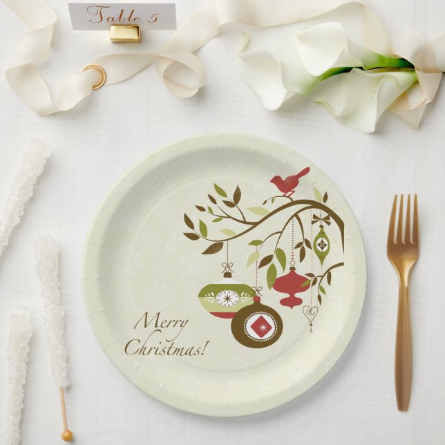 Assiettes En Carton Oiseau moderne sur arbre Joyeux Noël (Mariage)