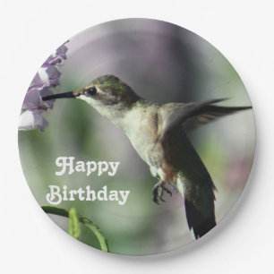 Assiettes En Carton Oiseau rose de la flore photo Anniversaire