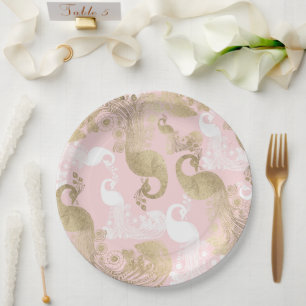 Assiettes En Carton Oiseau royal rose