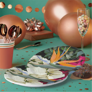 Assiettes En Carton Oiseau tropical du Paradis Plante et Poinsettias