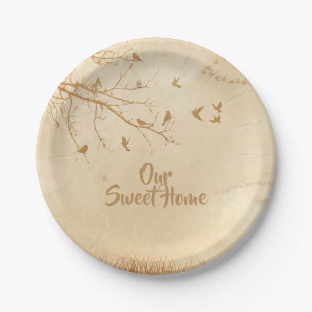 Assiettes En Carton Oiseaux Arbre domestique (Devant)