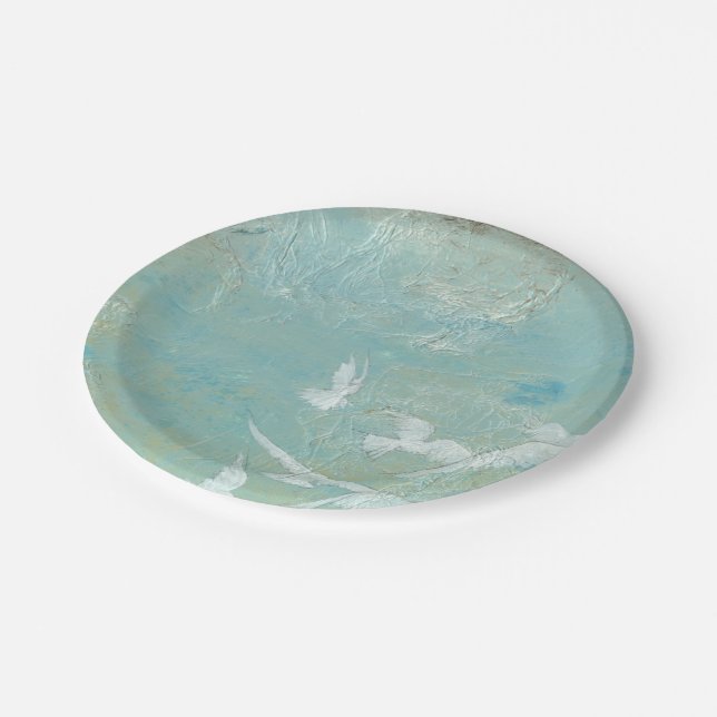 Assiettes En Carton Oiseaux blancs à travers le ciel bleu (Angle)