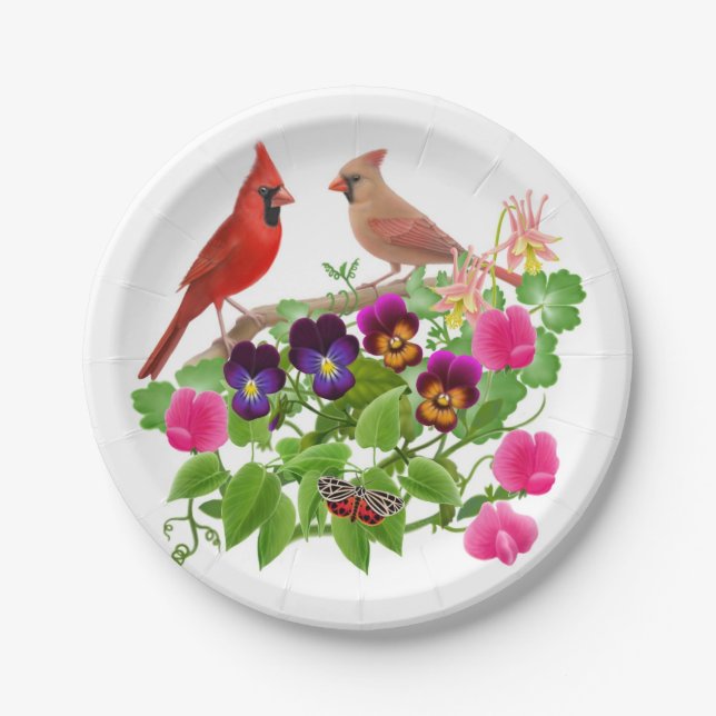 Assiettes En Carton Oiseaux cardinaux du Nord dans les plaques de papi (Devant)