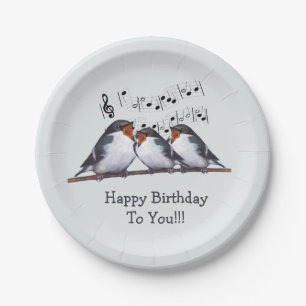 Assiettes En Carton Oiseaux chantant le joyeux anniversaire, art