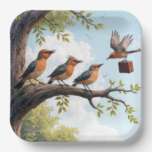 Assiettes En Carton Oiseaux d'affaires sur une branche d'arbre