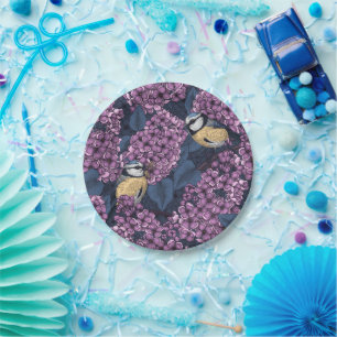 Assiettes En Carton Oiseaux dans le jardin violet lilas