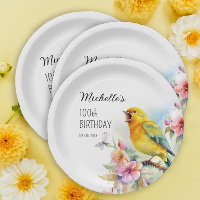 Assiettes En Carton Oiseaux vintages Canaries Fleurs 100e anniversaire (Créateur téléchargé)