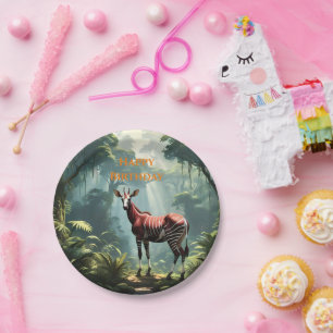 Assiettes En Carton Okapi Dans La Forêt Pluviale, (Zebra Giraffe)