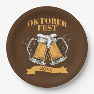 Assiettes En Carton Oktoberfest 20xx Année Steins Brown Beer Party 9"
