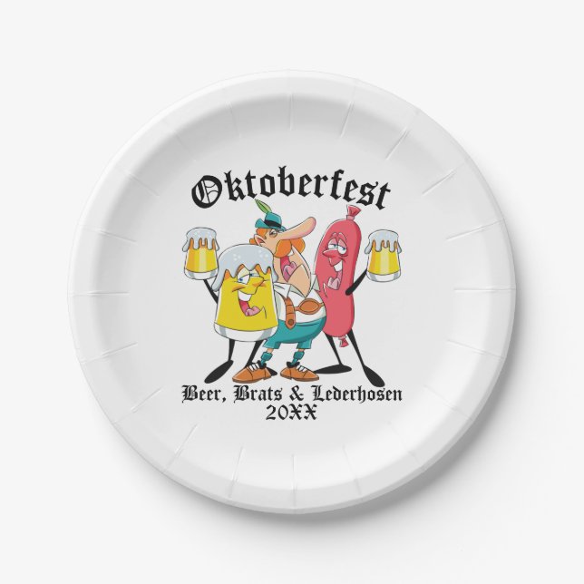 Assiettes En Carton Oktoberfest Beer Brats & Lederhosen (Devant)