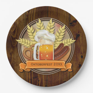 Assiettes En Carton Oktoberfest Bière Saucage Pretzel Logo, muet