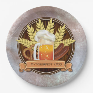 Assiettes En Carton Oktoberfest Bière Saucisse Pretzel Logo, bois
