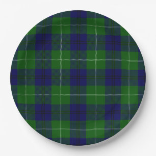 Assiettes En Carton Oliphant tartan bleu vert plaid