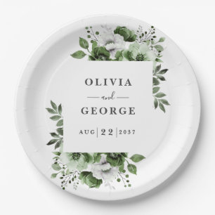 Assiettes En Carton Olive Green Pays Élégant Floral Mariage