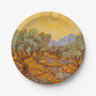 Assiettes En Carton Oliviers de Van Gogh Soleil Jaune Ciel