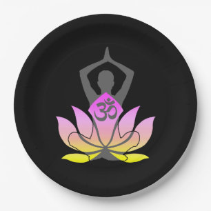 Assiettes En Carton OM Namaste Pose de Yoga Fleur de Lotus Spirituelle