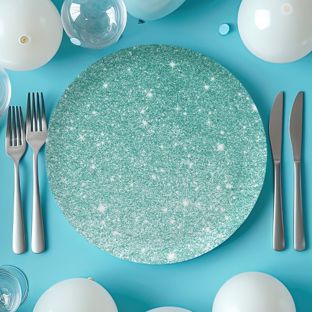 Assiettes En Carton Ombre Parties scintillant turquoise (Créateur téléchargé)
