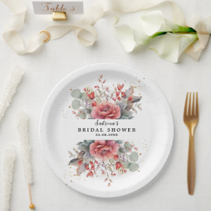 Assiettes En Carton Ombre rose Foncé Fête des mariées Bleue Duisâtre