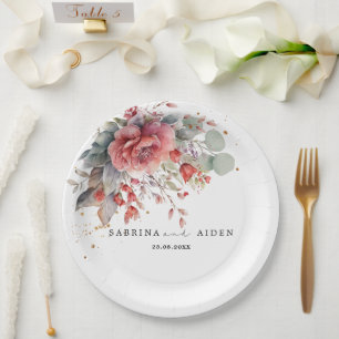 Assiettes En Carton Ombre rose Foncé Mariage bleu Duisy