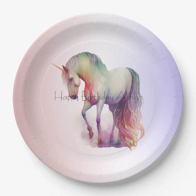 Assiettes En Carton Ombre Unicorne magique violet (Devant)