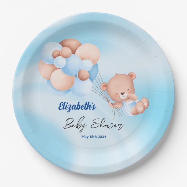 Assiettes En Carton On Peut Attendre De Beau Beige Baby shower Garçon (Devant)