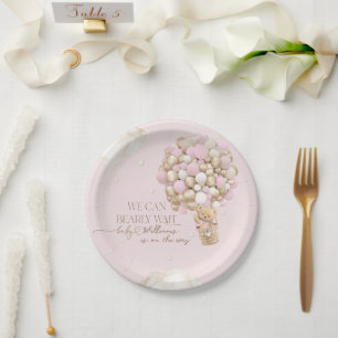 Assiettes En Carton On peut attendre le Baby shower de fille rose