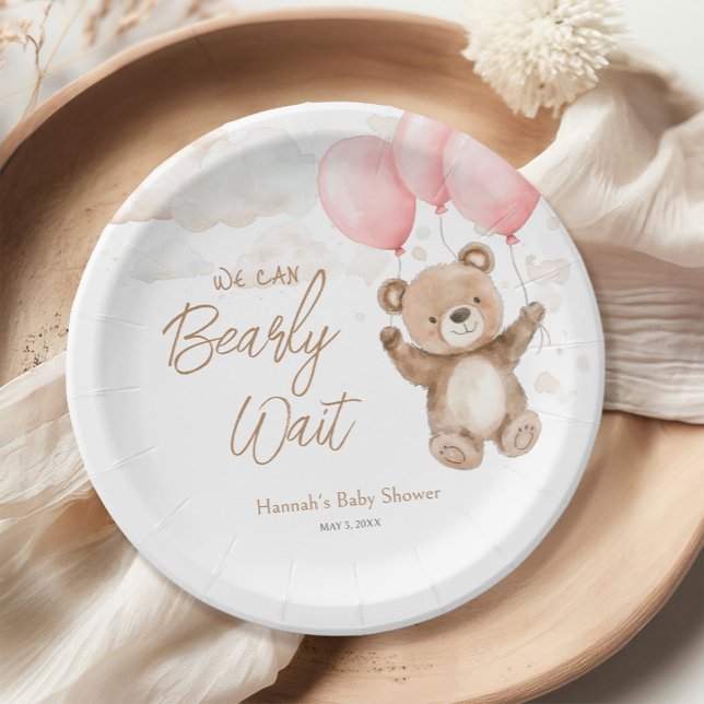 Assiettes En Carton On peut attendre le Baby shower de fille rose (Créateur téléchargé)