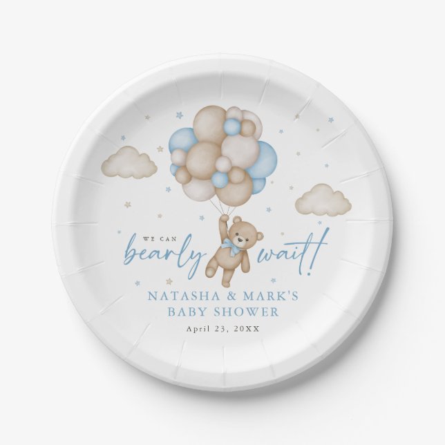Assiettes En Carton On peut attendre le Baby shower de garçon (Devant)