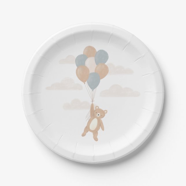 Assiettes En Carton On peut attendre le Baby shower Garçon bleu (Devant)