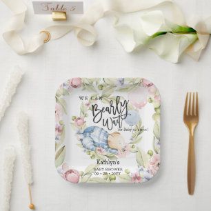 Assiettes En Carton On Peut Attendre Le Baby shower Teddy Bear Garçon